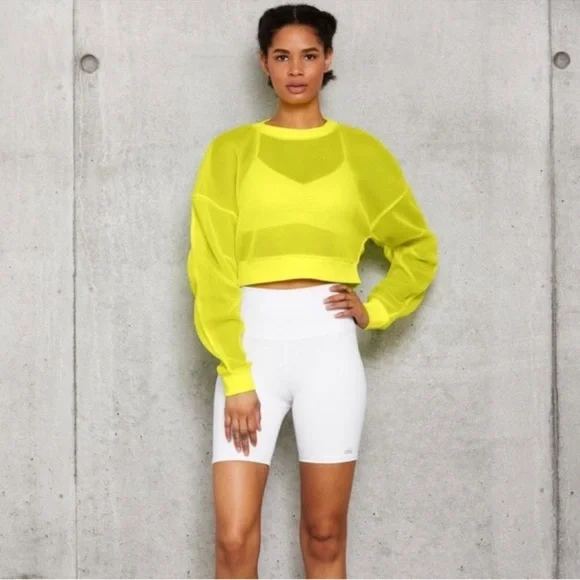 ALO Yoga Row Neon Yellow Long Sleeve Cropped Top - Picture 10 of 10